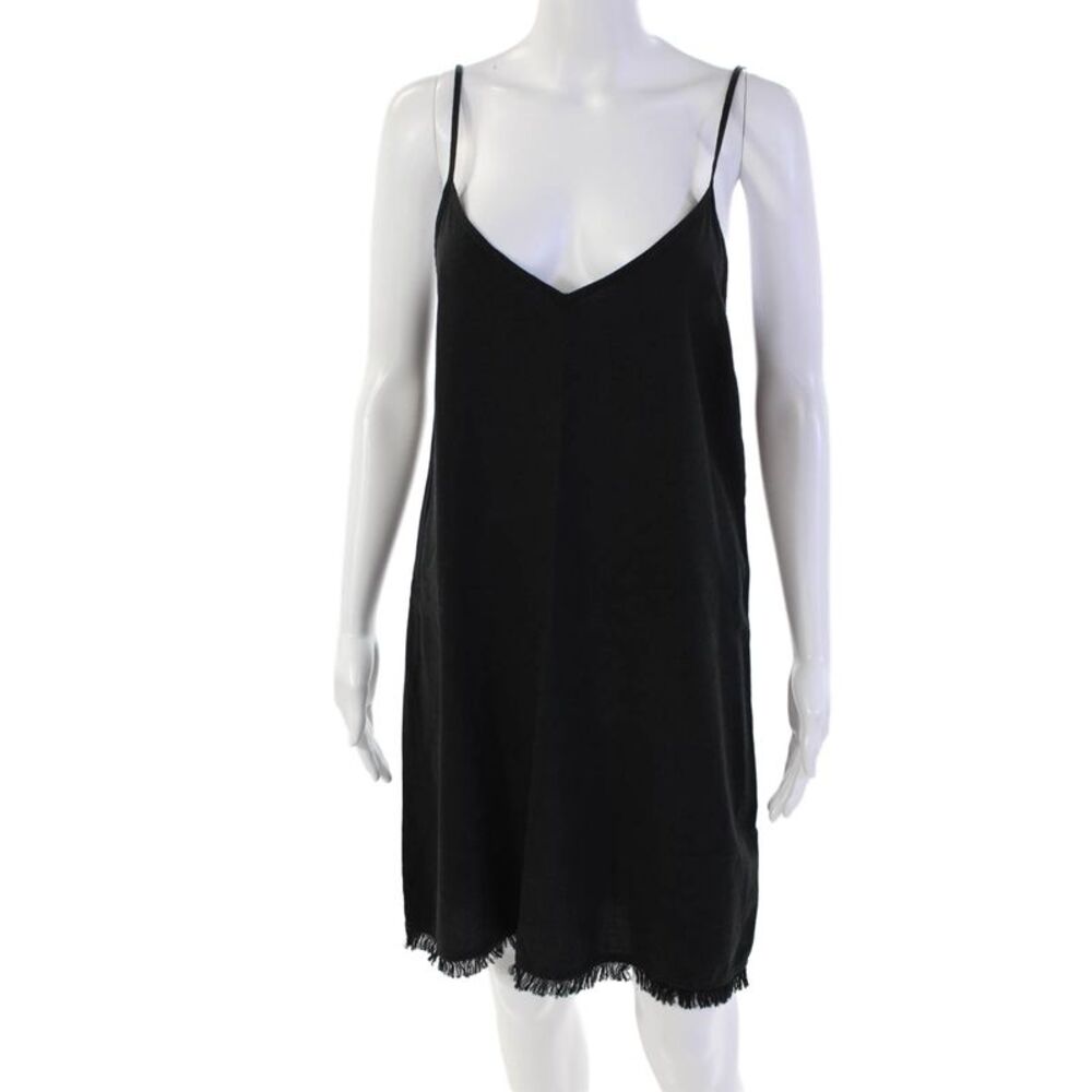 Splendid Womens Spaghetti Strap V Neck Fringe Shift Dress Black Size Small